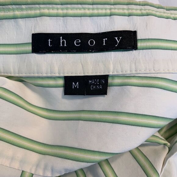 Theory White/Green Striped Button Down Shirt Sz M - Picture 3 of 3